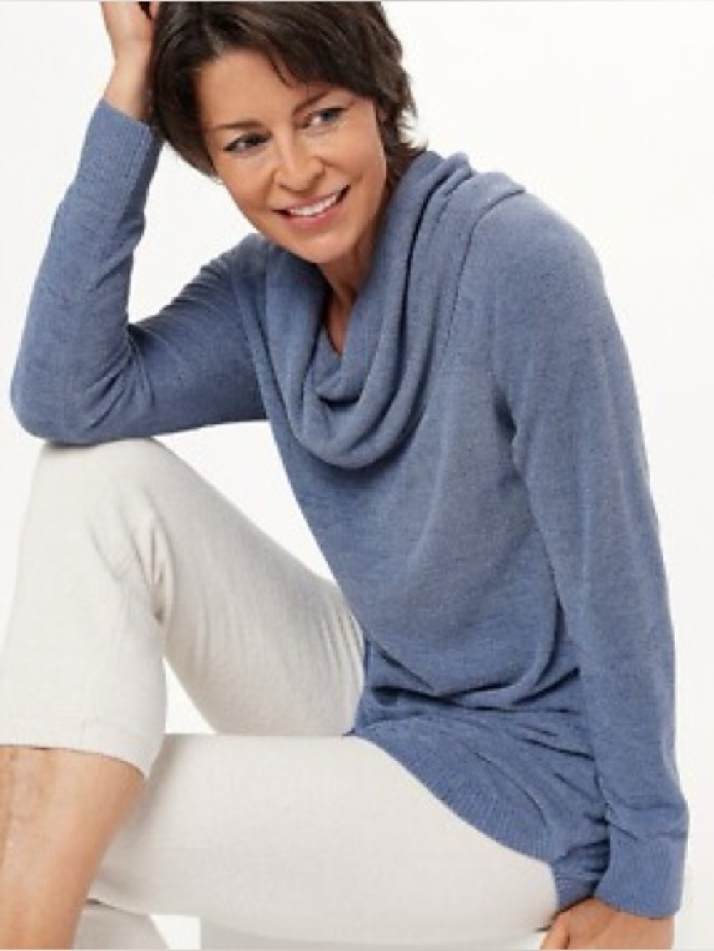 Barefoot Dreams L Vintage Blue CozyChic Ultra Lite Coastal Cowl Neck Tunic NWT